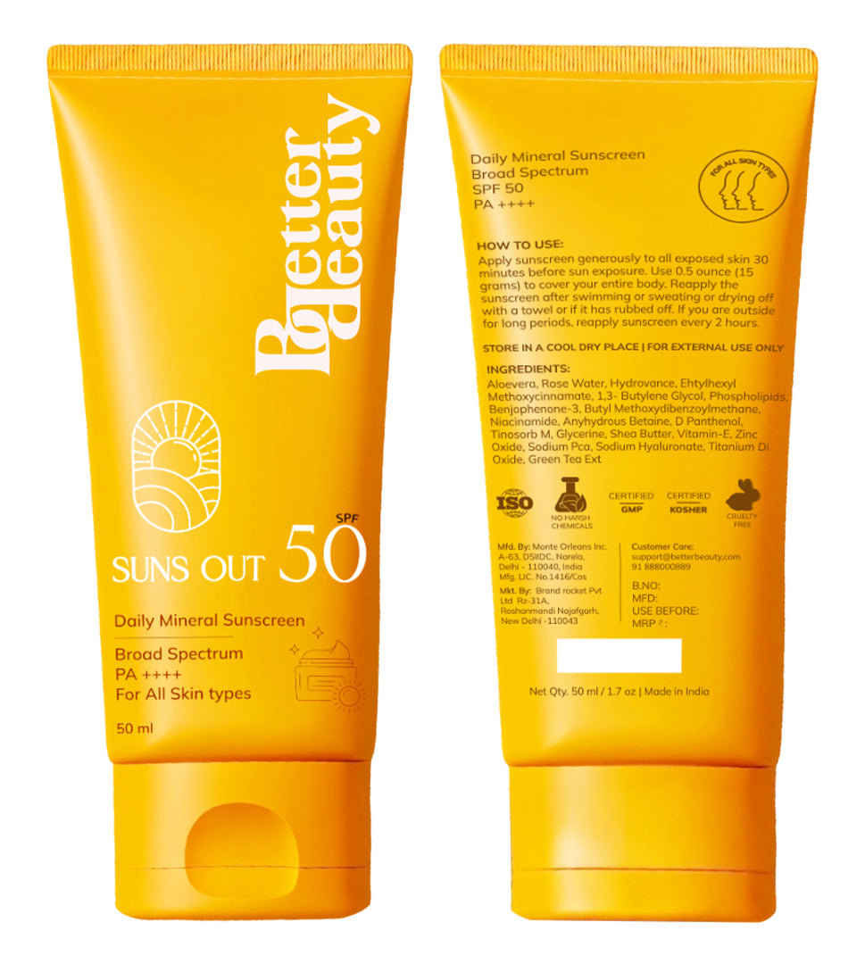 Better Beauty Suns Out SPF 50 Daily Mineral Sunscreen, 50ml